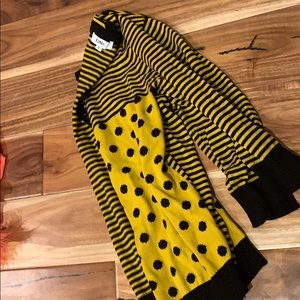 Yellow black polka dot stripe cardigan